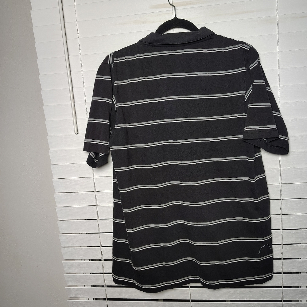 Split Polo Shirt with Black and White Stripes Large - Picture 2 of 3